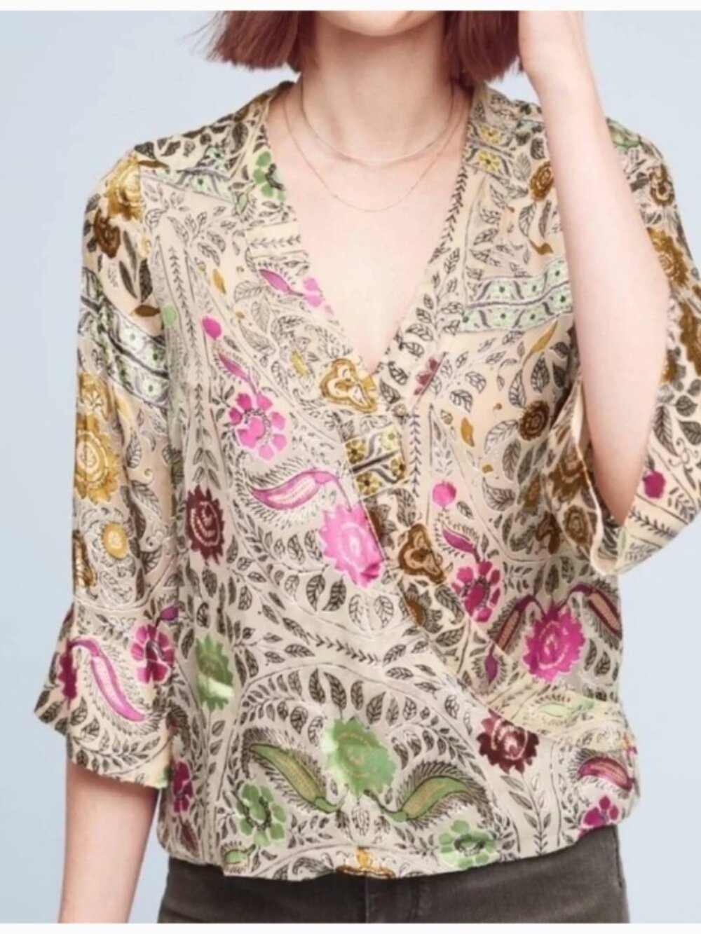 Anthropologie Floreat Satin Blouse - Multicolor Size Medium